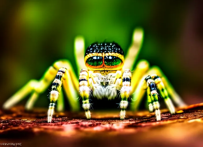 Image similar to macro portrait of a crystal spider in the forest. Fantasy magic style. Highly detailed 8k. Intricate. Nikon d850 300mm. Award winning photography.