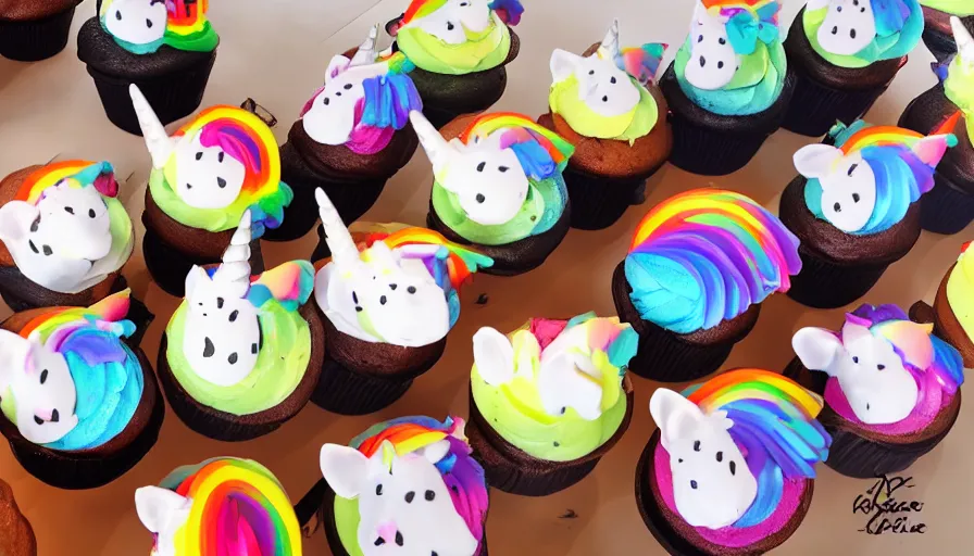 Image similar to unicorn rainbow cupcake designs 8 k