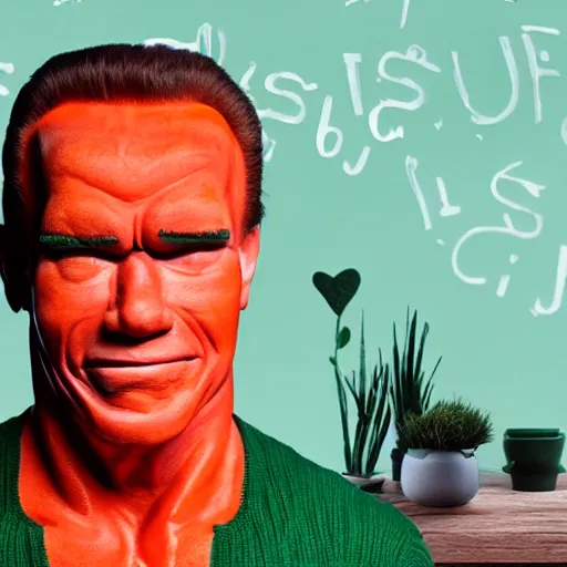 Prompt: photo of a human carrot!!! with the face of arnold schwarzenegger!!! with green mohawk