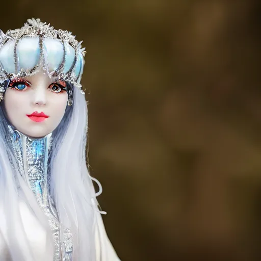 Prompt: photograph of a real - life ice queen with ornate robes. extremely detailed. dslr. 8 0 0 mm. 8 k