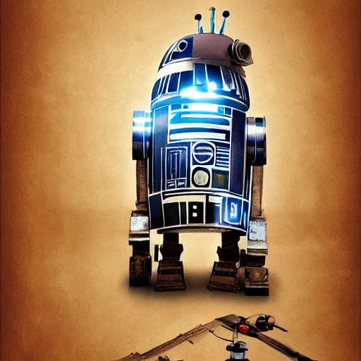 Prompt: a steampunk robot ( ( ( r 2 d 2 and wall - e ) ) )