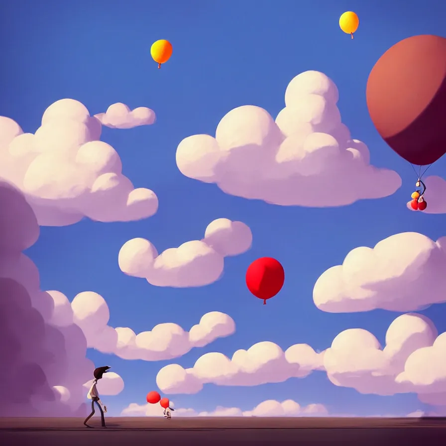 Image similar to Goro Fujita illustrating A balloon streaking across the sky and through the fluffy clouds of a sky full of blue contrasts., art by Goro Fujita, concept art, sharp focus, ArtStation