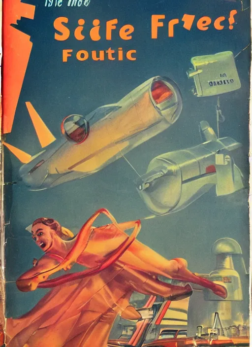 Image similar to 1950s science fiction book cover illustration