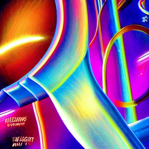 Image similar to nineteen eighties airbrushed portrait of a chrome mobius strip, magazine illustration, vintage, airbrush, bright colors, stylized, neon, retro, science, omni, high detail