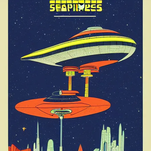 Image similar to bauhaus print poster of the futurama spaceship, planet express, old bessie