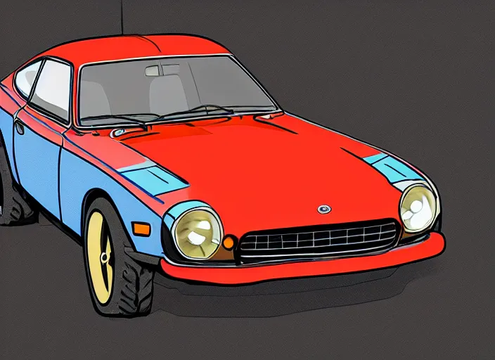 1970 Datsun 240Z in the style of Ken Sugimori, anime | Stable Diffusion