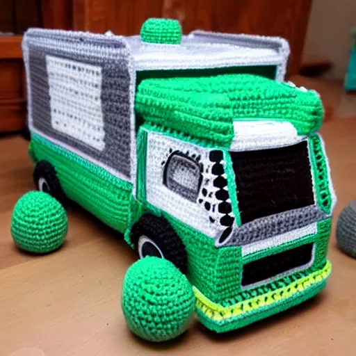 Prompt: a crochet cybertruck