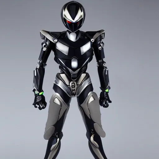 Image similar to Bio mechanical Kamen Rider, glowing eyes, daytime, grey rubber undersuit, segmented armor