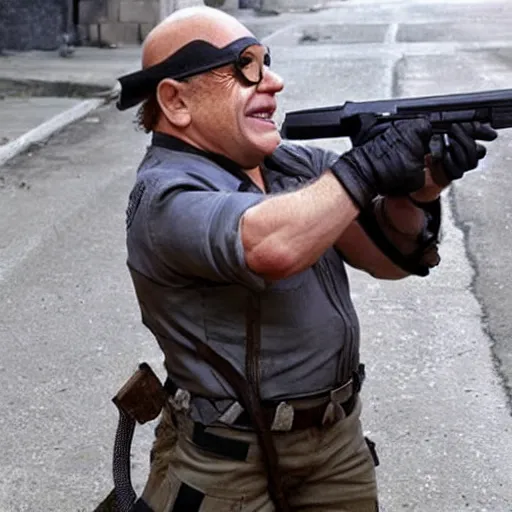 Image similar to danny devito as solid snake in metal gear solid