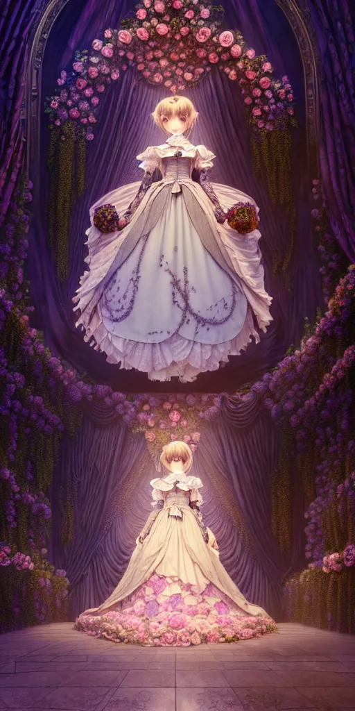 Image similar to the beautiful hyperdetailed physical rendering of a single rose flower wedding gothic lolita dress clothing design display in show in front of your eyes, perfectly shaded, atmospheric lighting, in the style of makoto shinkai, raphael lacoste louis comfort tiffany, stanley artgerm lau, wlop, rossdraws, 8 k hd, fine texture structure, 3 drender,