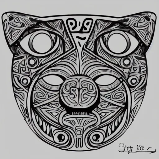 Image similar to tattoo sketch, cyclope cat, a draft, organic ornament, maori, vector