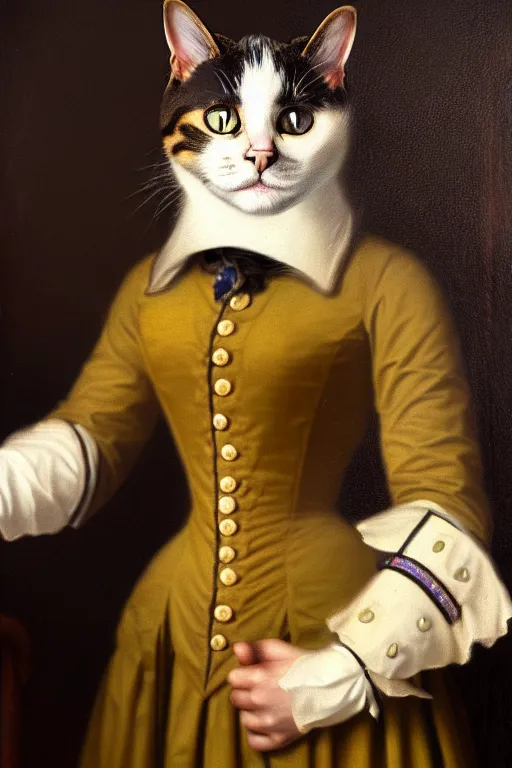 Image similar to portrait of a cat in uniform, victorian era painting, france, 1 8 th century, fantasy art, epic, 8 k, hdr, 4 k