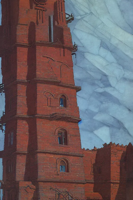 Prompt: view of the old tower and its gardens after a storm, tall windows lit up, beautiful ornamental architecture, dramatic cinematic lighting, rich colors, by Nicholas Roerich and and Caspar David Friedrich , smooth, sharp focus, extremely detailed, featured on artstation