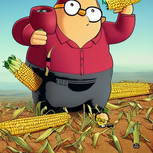 Image similar to Lofi peter griffen from family guy with corn, Pixar style, Tristan Eaton, Stanley Artgerm, Tom Bagshaw