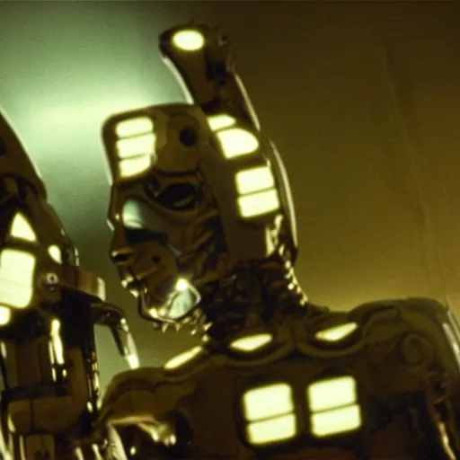 Image similar to movie still of a cool cyborg, cinematic composition, cinematic light, by george romero