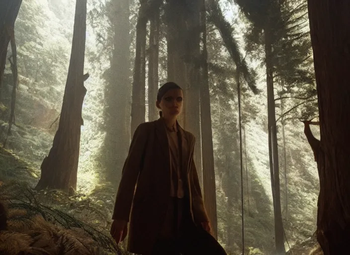 Prompt: First image from Paul Thomas Anderson's new film Big Sur, starring Sofia Boutella and Rupert Friend. Cinematography by Michael Bauman, shot on Kodak Vision 200T. 8k print.