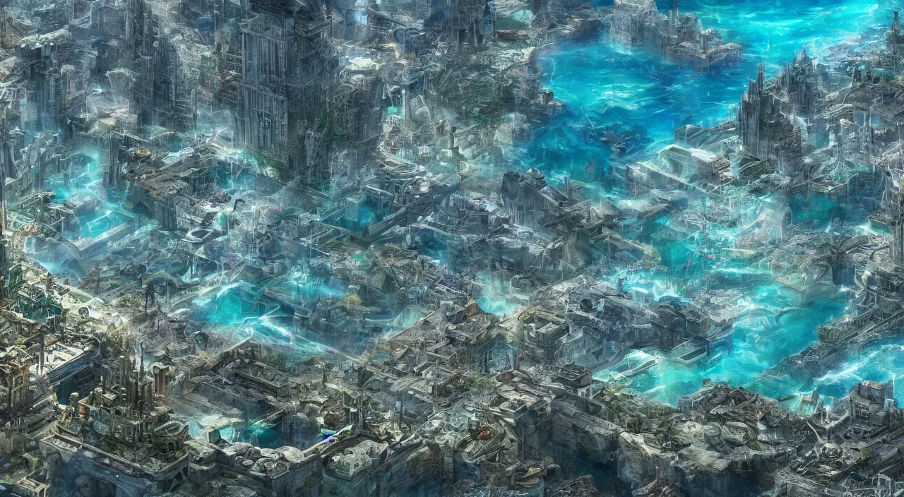 Prompt: the (((hidden))) city of atlantis, large scale, breathtaking, mixed media, digital art, trending on artstation, 8k, epic composition, highly detailed, AAA graphics