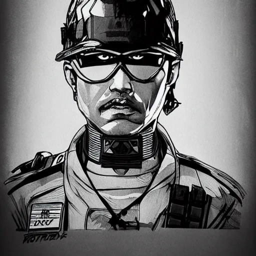Image similar to portrait of a super trooper cop, concept art, sumi - e style, intricate linework, artstation, trending, highly detailed, smooth, focus, art by yoji shinkawa,