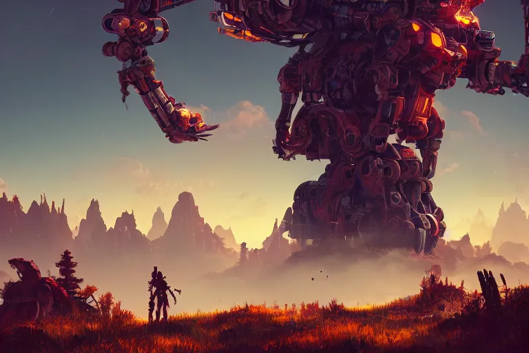 Image similar to watcher machine mecanical creature robot of horizon forbidden west horizon zero dawn radiating a glowing aura global illumination ray tracing hdr fanart arstation by ian pesty and alena aenami artworks in 4 k