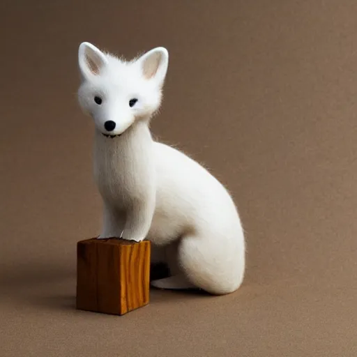 Image similar to medium - shot of a wooden handmade application simple doll of a white fox, highly detailed, sharp focus, promo photo, by shaun tan,