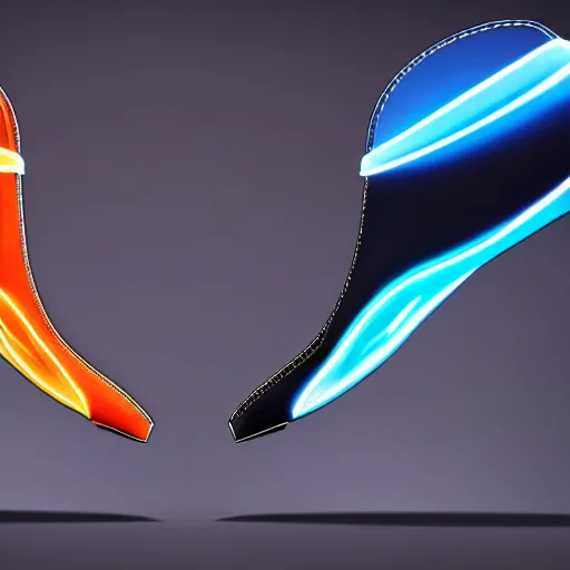 Prompt: excellent design of futuristic a pair of shoe, casual and sport, epic, ultimate, colorful lines, 3 d shape, awarded, famous, comfortable by concept art, masterpiece, 8 k hd resolution, high quality image