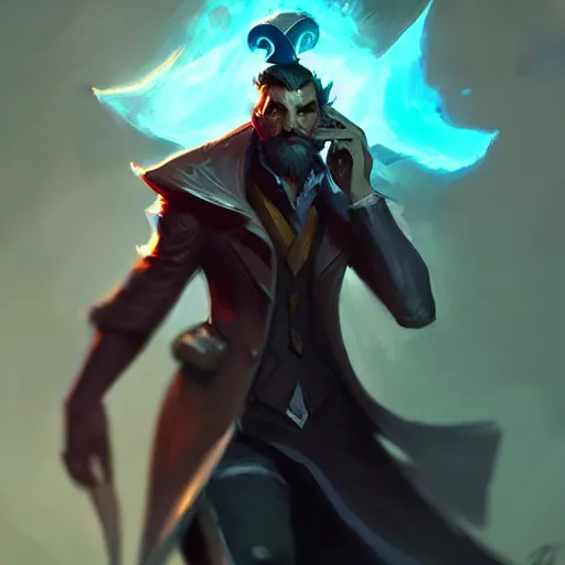 Image similar to concept art of league of legends character gentleman from hell, greg rutkowski, trending on artstation, highly detailed, photorealisitc, ambient lighting, anato finnstark
