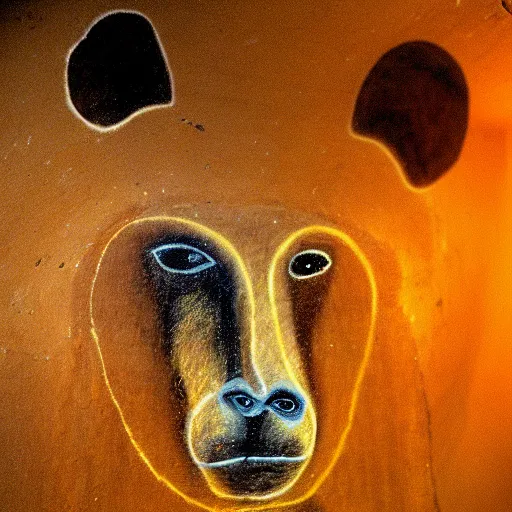 Image similar to portrait of anthropomorphic bear, chauvet cave art