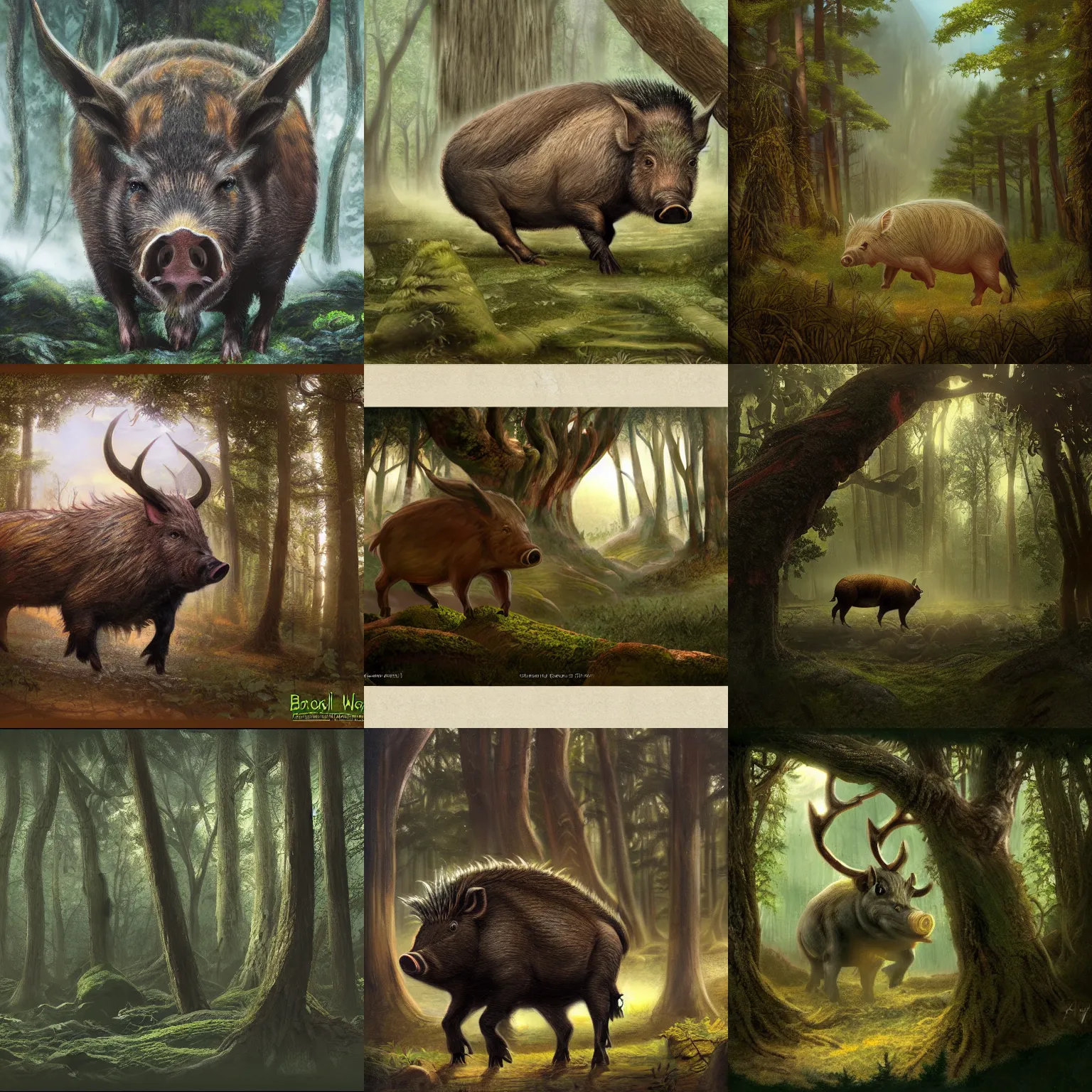 Prompt: boar god of the forest, matte painting