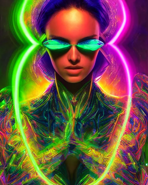 Image similar to a powerful energy psychedelic matrix woman, by alexander fedosav, hyper detailed digital matte painting, concept art, hyperrealism, 1 6 k resolution, cinema 4 d, 8 k resolution, trending on artstation, behance hd, a masterpiece, by stephan martiniere, particles, cel - shaded, power bright neon energy, by david a. hardy,