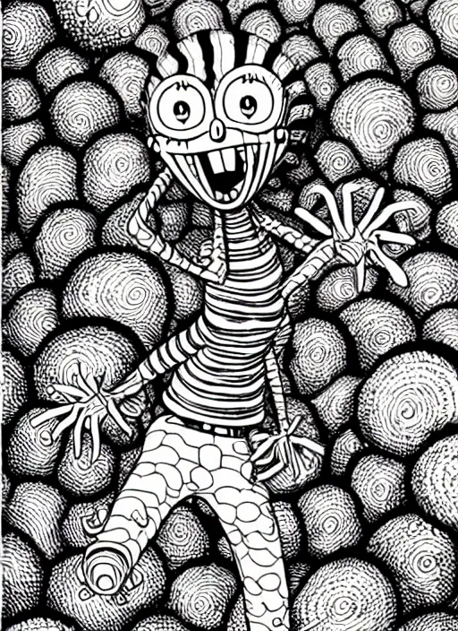 Image similar to junji ito style spongebob squarepants, intricate, highly detailed, illustration, art by junji ito, junji ito