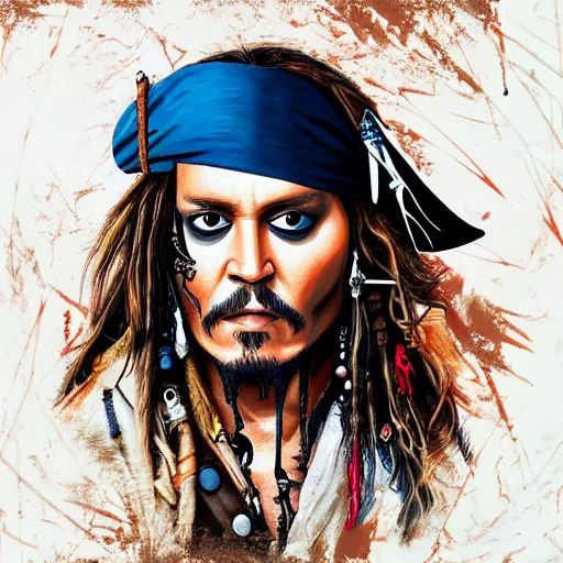 Image similar to portrait of johnny depp as captain jack sparrow, highly detailed, centered, solid color background, digital painting