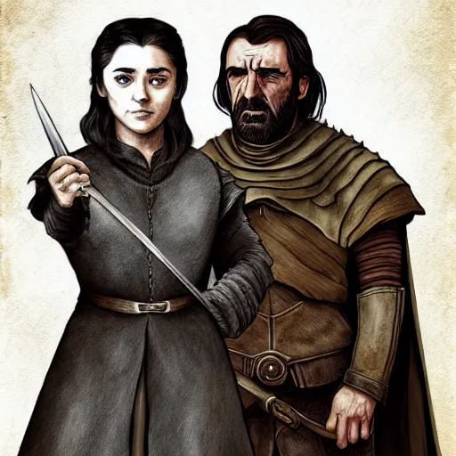 Image similar to Game of Thrones Arya and the Hound by arnistotle, Trending on Deviantart.