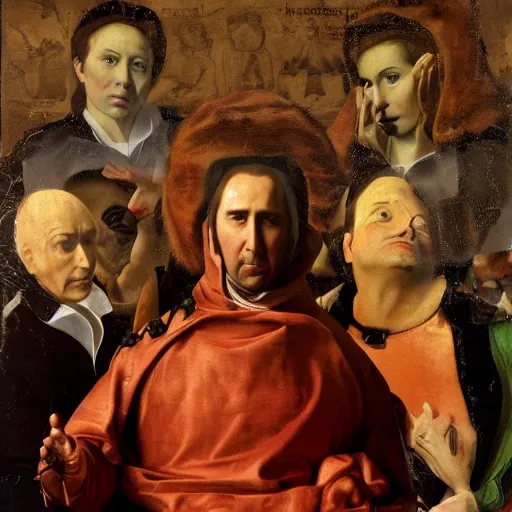 Image similar to Nicolas Cage as Empress Renaissance painting