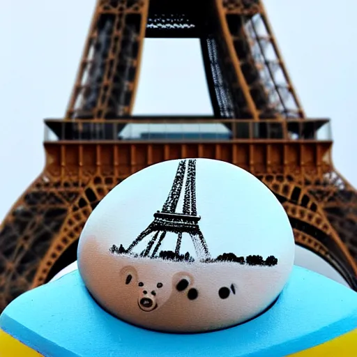 Image similar to A polar bear painting easter eggs in front of the Eiffel Tower