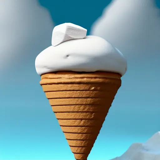 Prompt: The mountain made of ice cream, marshmallow cloud in the sky,artstation,highly detailed,8k,elegant