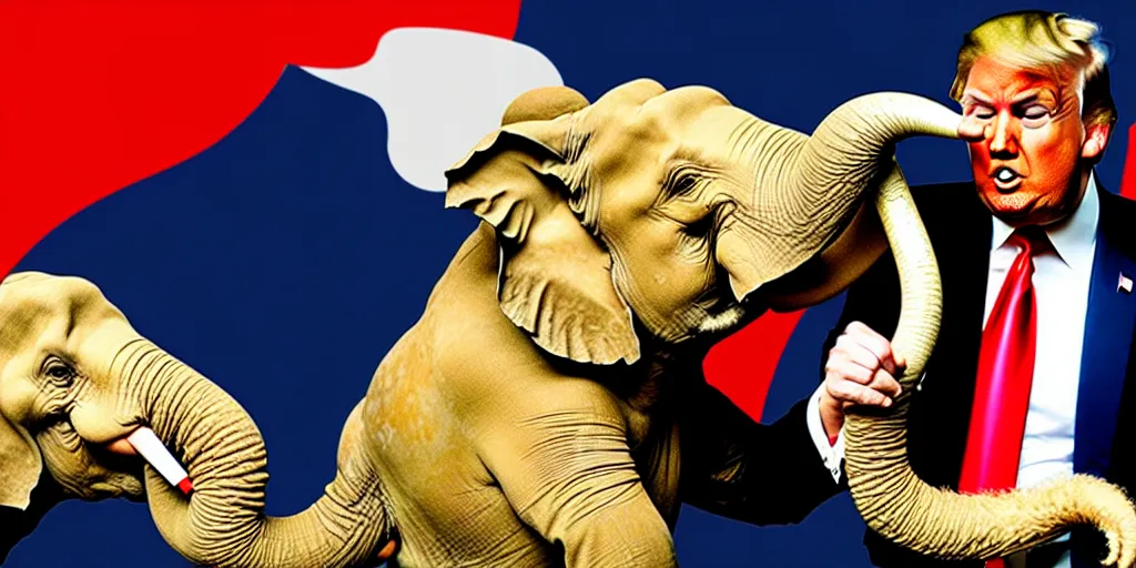 Image similar to donald trump eating an elephant, inspired by tom richmond