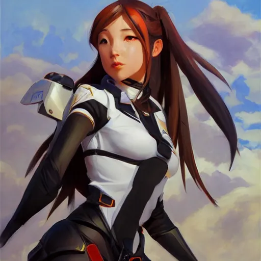 Image similar to greg manchess portrait painting of asuna yuuki as overwatch character, medium shot, asymmetrical, profile picture, organic painting, sunny day, matte painting, bold shapes, hard edges, street art, trending on artstation, by huang guangjian and gil elvgren and sachin teng