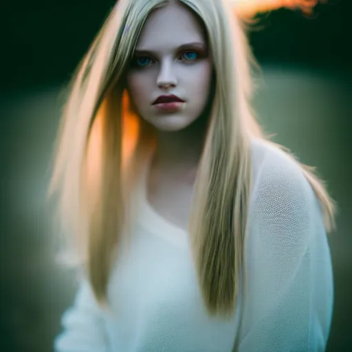 Prompt: photographic portrait of a stunningly beautiful english female in soft dreamy light at sunset, beside the river, soft focus, contemporary fashion shoot, hasselblad nikon