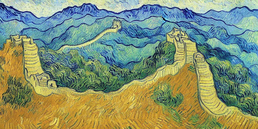 Prompt: the great wall, by vincent van gogh