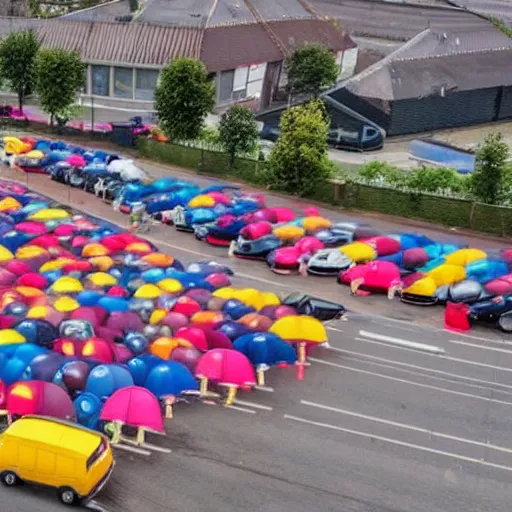 Image similar to a bus made of umbrellas in lidl