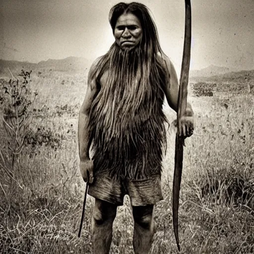 Prompt: Beautiful Portrait Photograph of prehistoric hunter gatherer