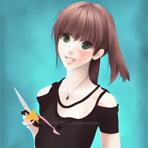 Image similar to portrait of a cute girl holding scissors, anime, digital art,