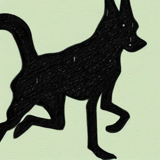 Prompt: a black tall surrealistic dog, running in the rain, summer day, everything is shining, surrealistic, sketch