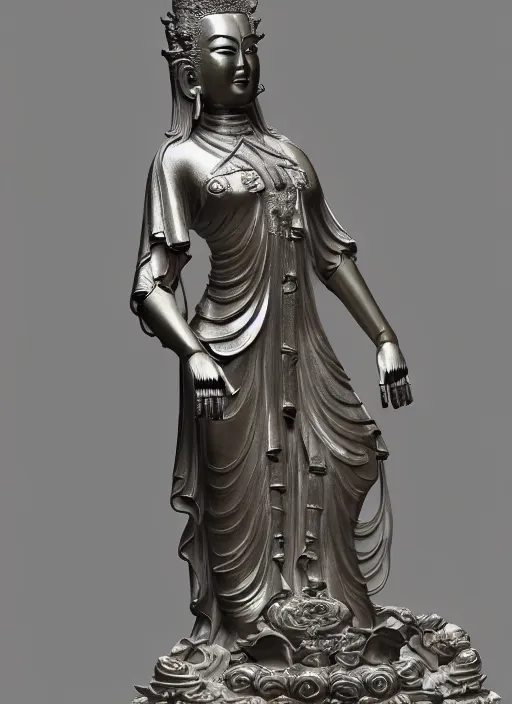 Image similar to a art deco sculpture statue of full body guanyin, intricate complexity,, statue by jane hamilton, ruan jia, character concept, radiant light,, frostbite 3 engine, cryengine, dof, trending on artstation, digital art, fantasy detailed abackground