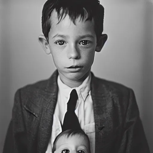 Image similar to photo of Carl 'Alfalfa' Switzer by Diane Arbus, black and white, high contrast, Rolleiflex, 55mm f/4 lens