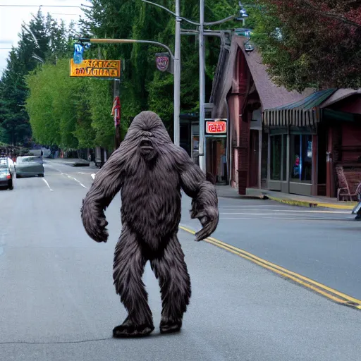 Image similar to bigfoot walking down the street in downtown Bremerton Washington