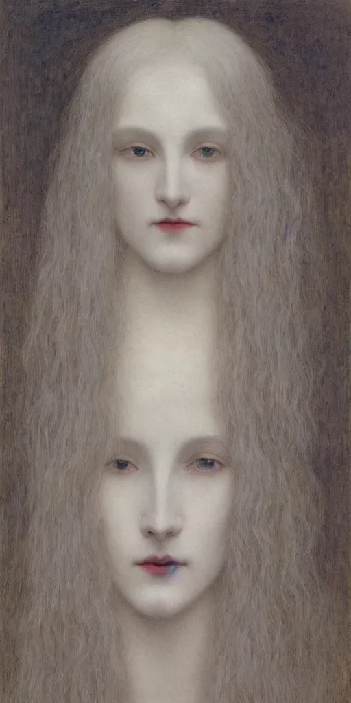 Prompt: Say who is this with silver hair so pale and Wan and thin? in the style of Jean Delville, Lucien Lévy-Dhurmer, Fernand Keller, Fernand Khnopff, oil on canvas, 1896, 4K resolution, aesthetic, mystery