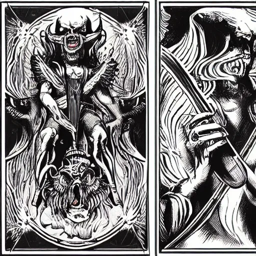 Image similar to diabolus in musica, two frames!!! composition, album cover art in a style of motorhead