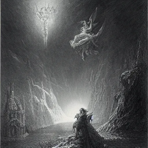 Image similar to painting by gustave dore, epic scale, fantasy