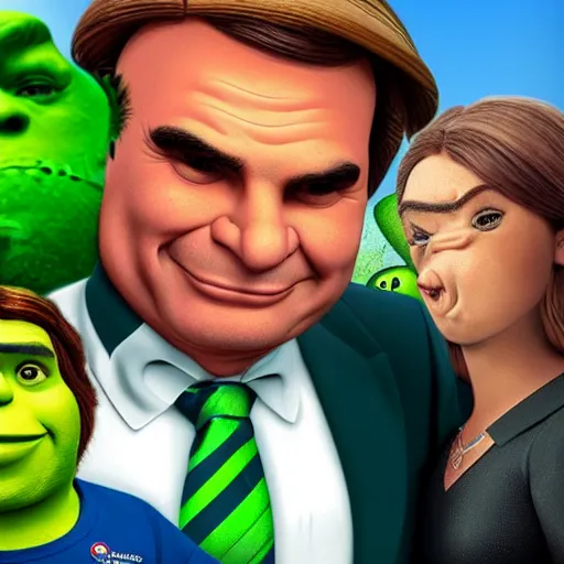 Image similar to pregnant bolsonaro with shrek, photorealistic, award winning, 8k,